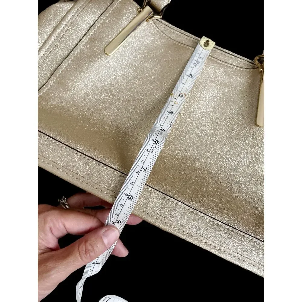 Gianni Bini Gold Metallic Pebbled Satchel Handbag Crossbody Purse Womens